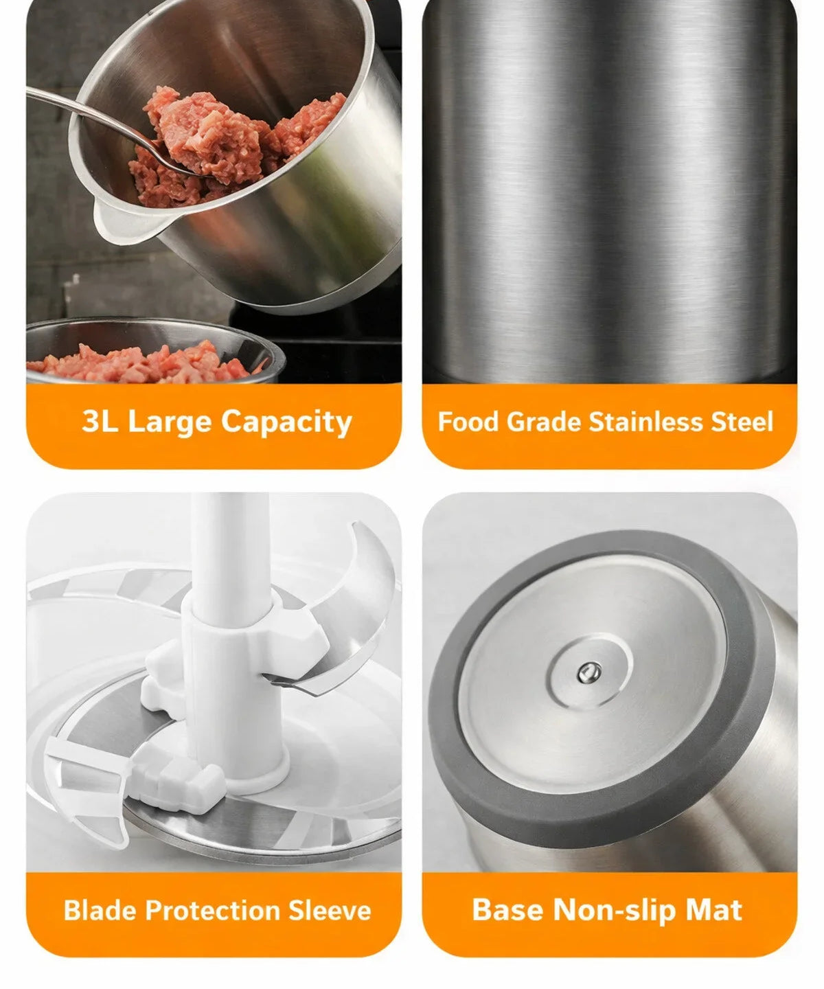 Electric Food Chopper Stainless Steel Double Blade Kitchen Grinder