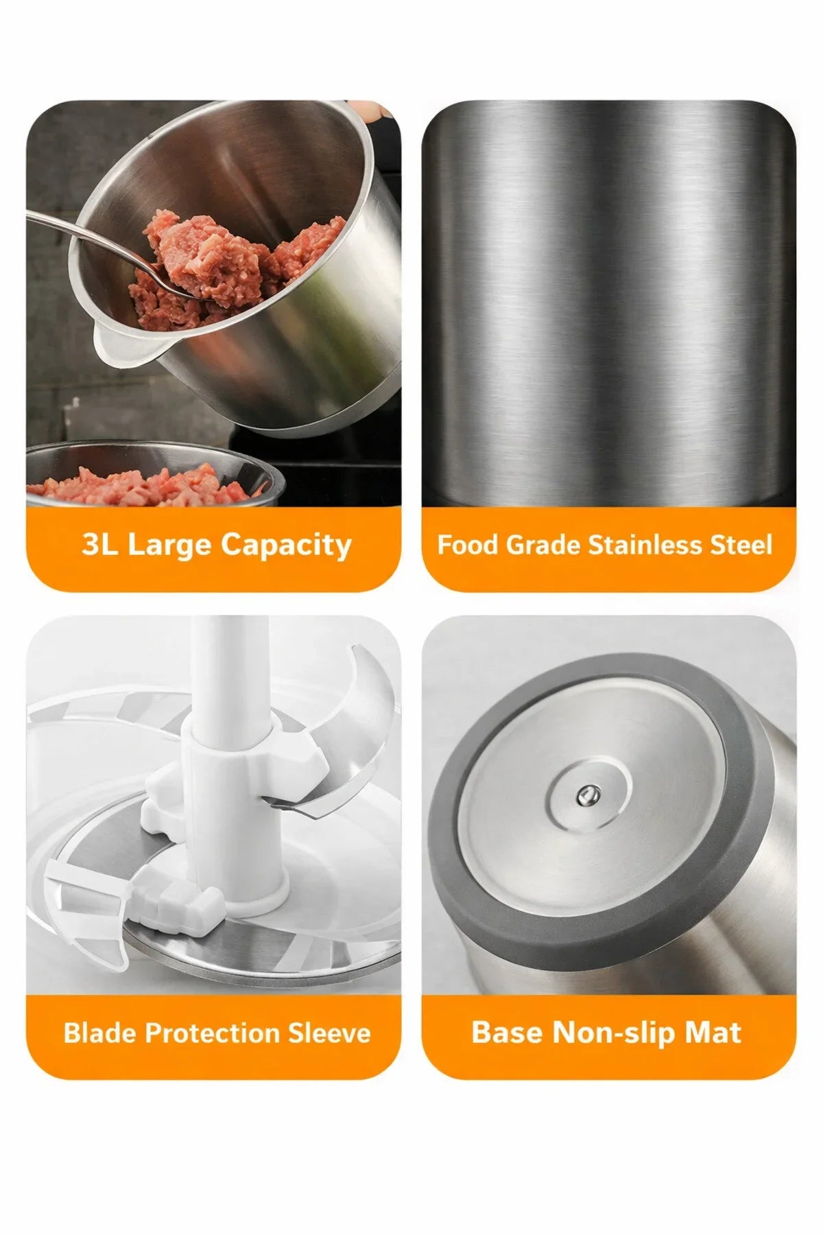 Electric Food Chopper Stainless Steel Double Blade Kitchen Grinder