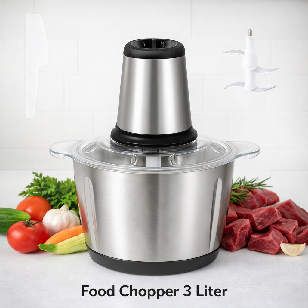 Electric Food Chopper Stainless Steel Double Blade Kitchen Grinder