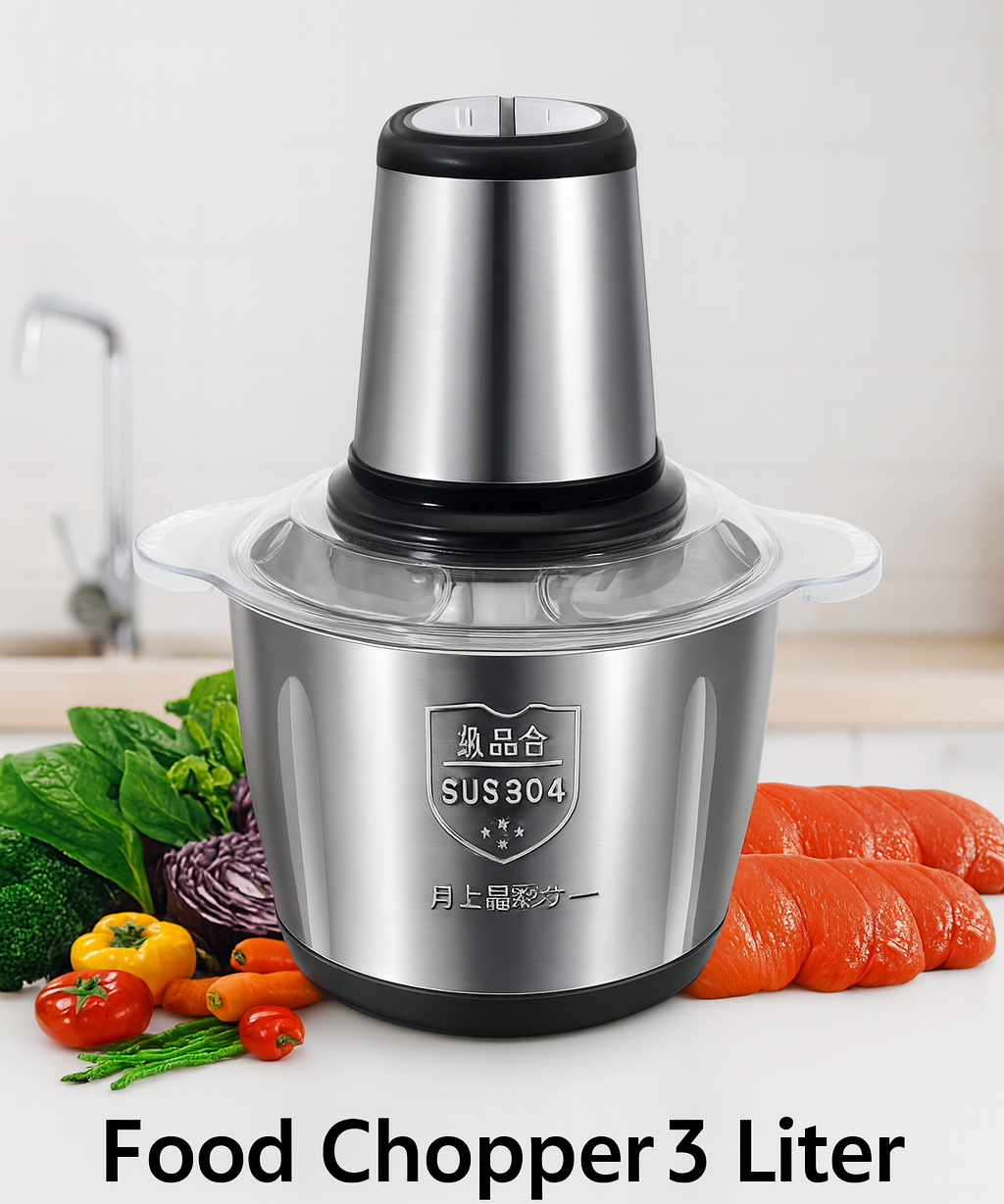 3L Electric Food Chopper Stainless Steel Double Blade Kitchen Grinder