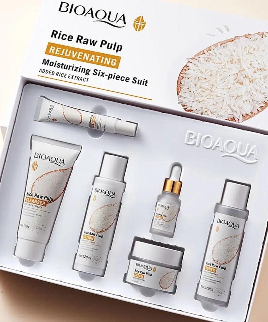 BIOAOUA 6Pcs Skin Care Set Rice Raw Pulp Essence Facial Moisturizing Care