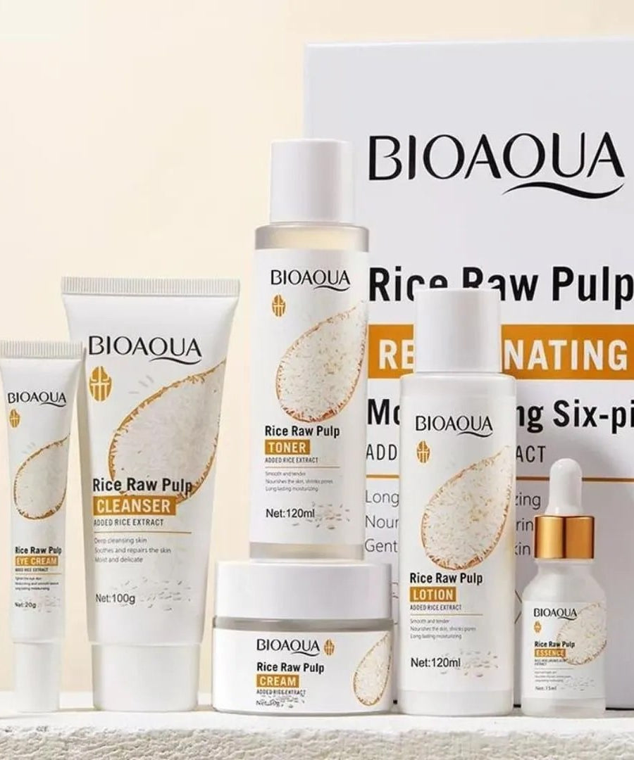 BIOAOUA 6Pcs Skin Care Set Rice Raw Pulp Essence Facial Moisturizing Care