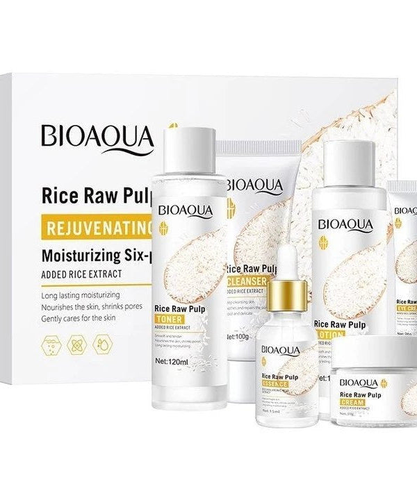 BIOAOUA 6Pcs Skin Care Set Rice Raw Pulp Essence Facial Moisturizing Care