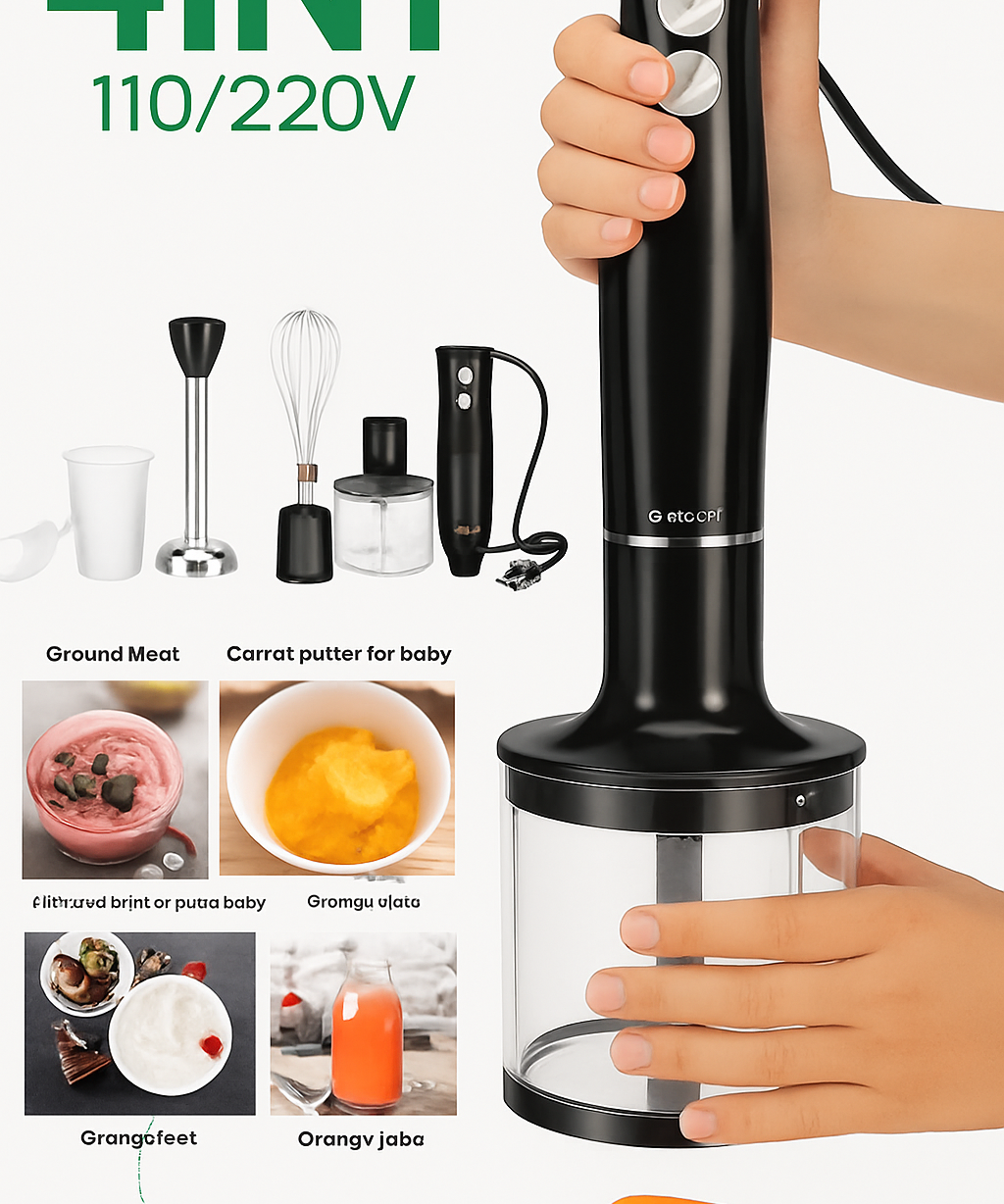 4-in-1 Hand Blender Set 500W with Chopper, Whisk & Beaker
