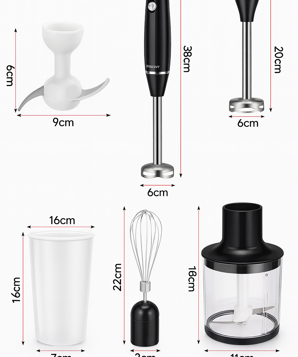 4-in-1 Hand Blender Set 500W with Chopper, Whisk & Beaker