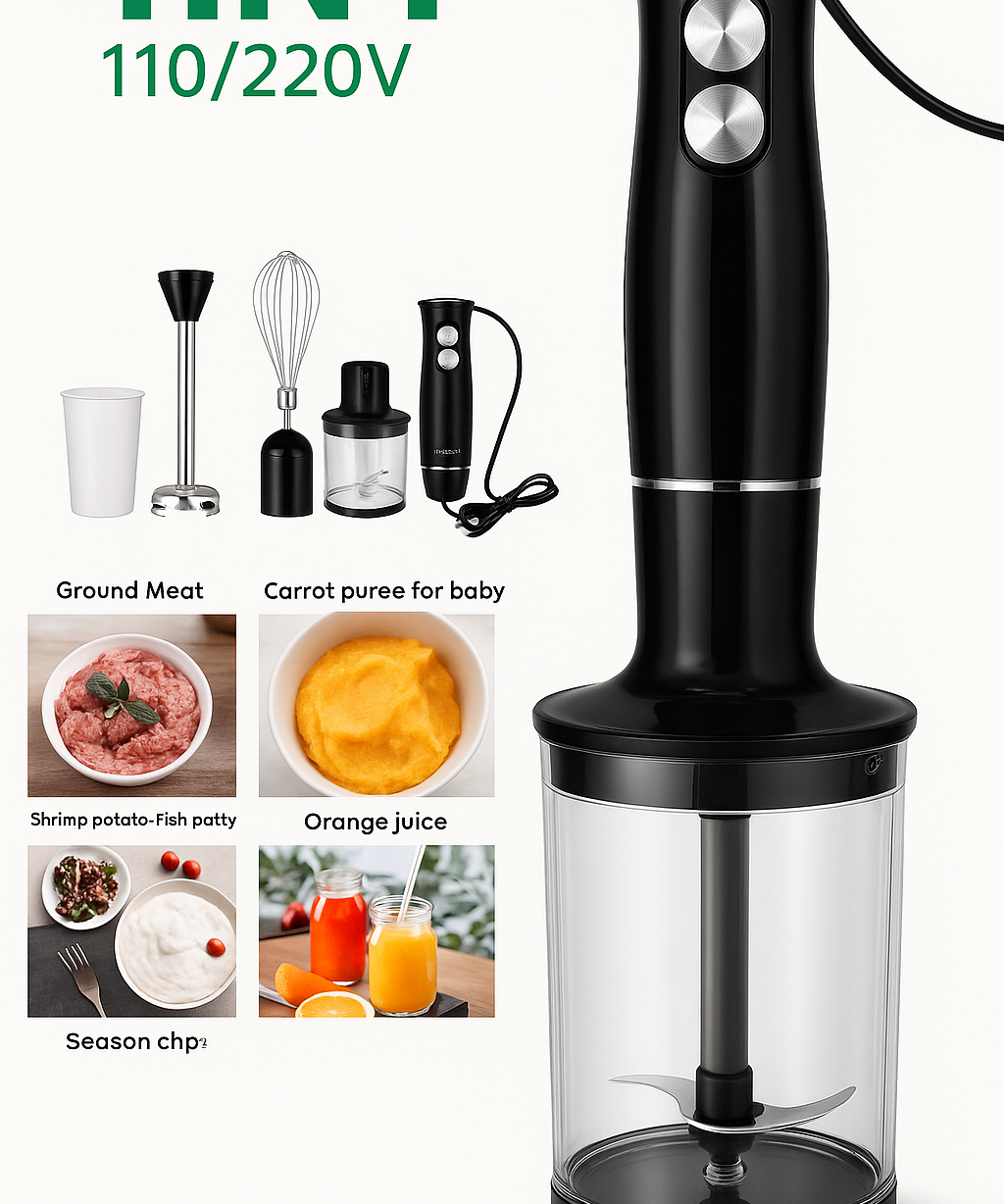 4-in-1 Hand Blender Set 500W with Chopper, Whisk & Beaker