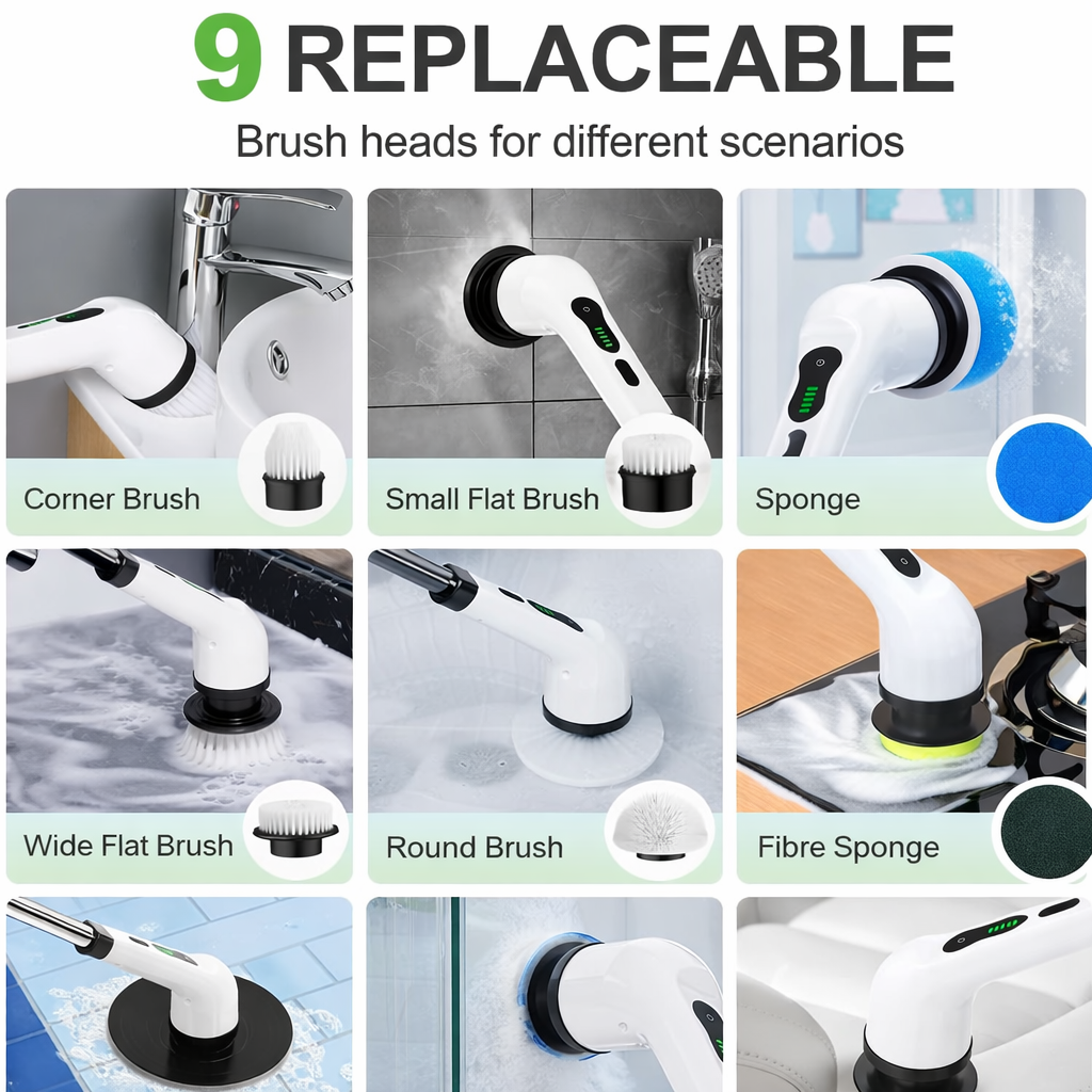 9 in 1 Electric Cleaning Brush Set for Kitchen Bathroom Car Detailing