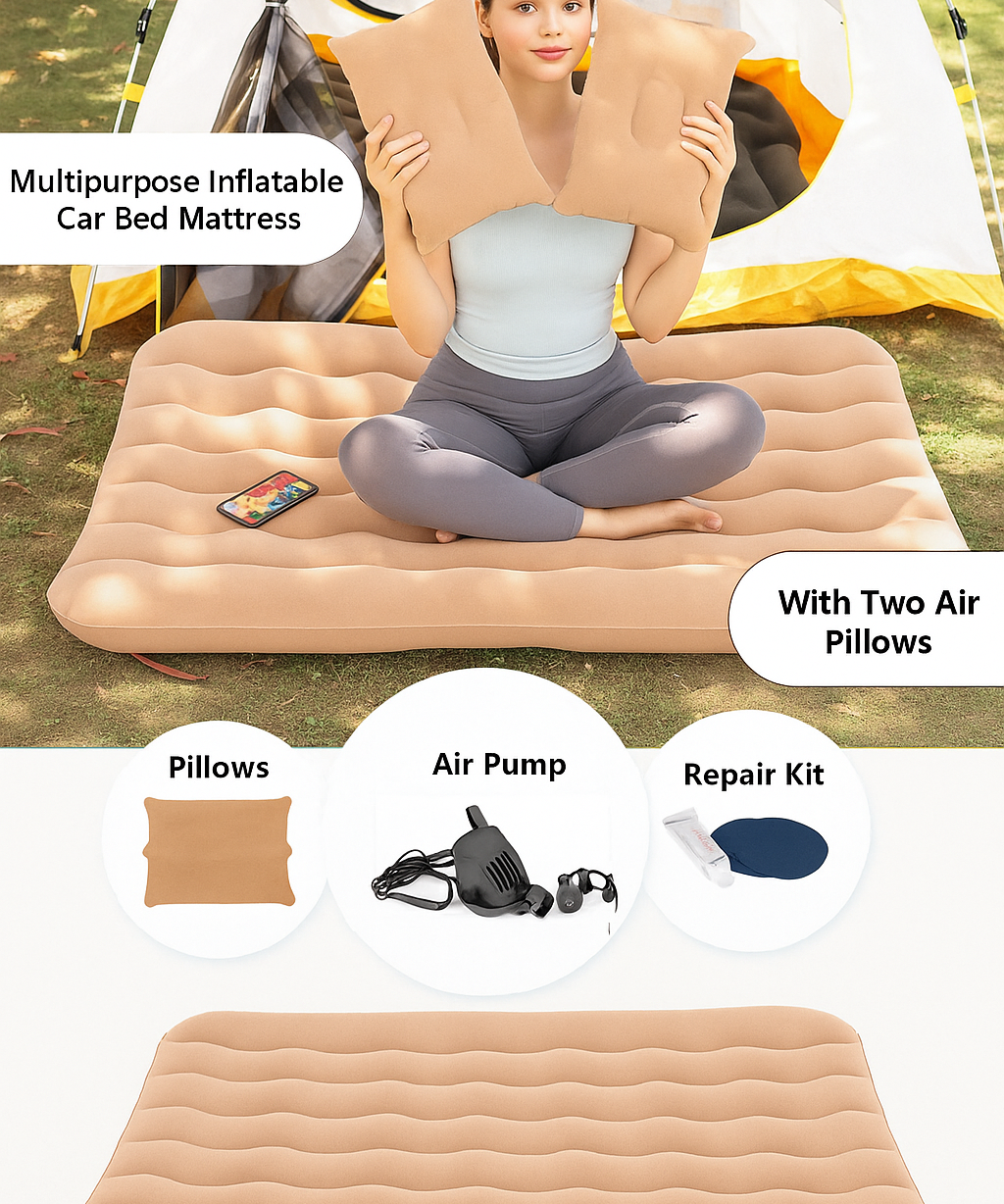 Car Air Bed Inflatable Mattress with Pump Portable Travel Bed