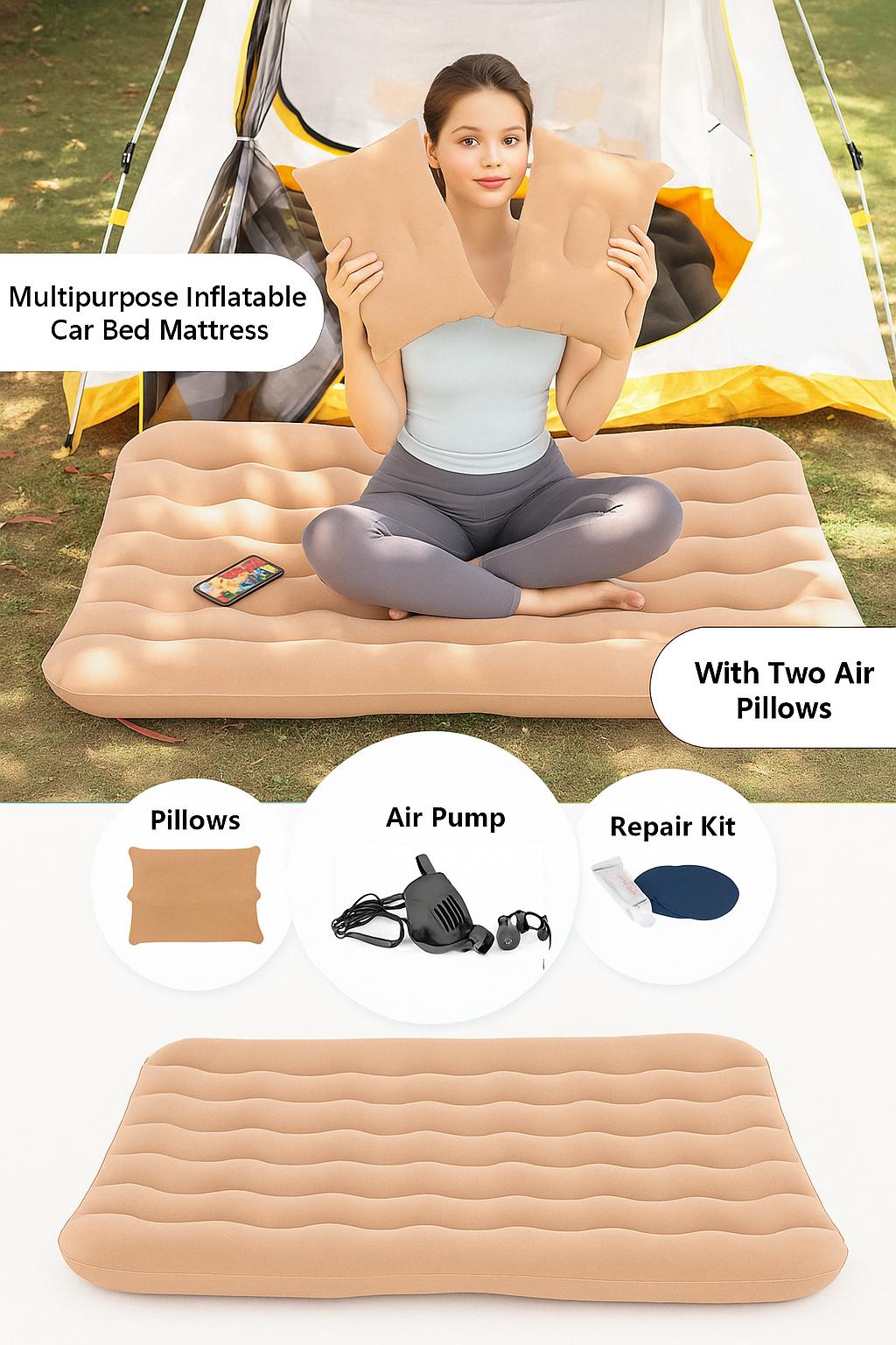Car Air Bed Inflatable Mattress with Pump Portable Travel Bed