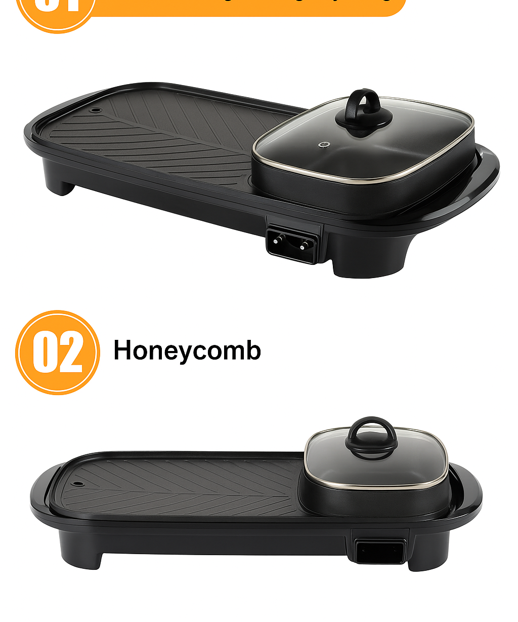 Electric Grill 2 in 1 Hot Pot Multi Cooker Non Stick Barbecue Pan