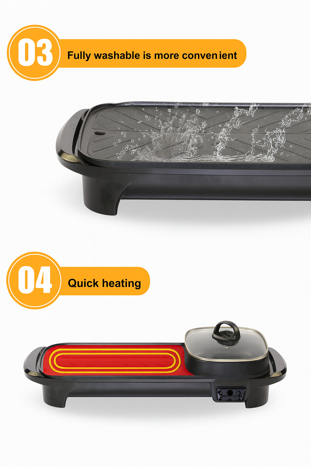 Electric Grill 2 in 1 Hot Pot Multi Cooker Non Stick Barbecue Pan