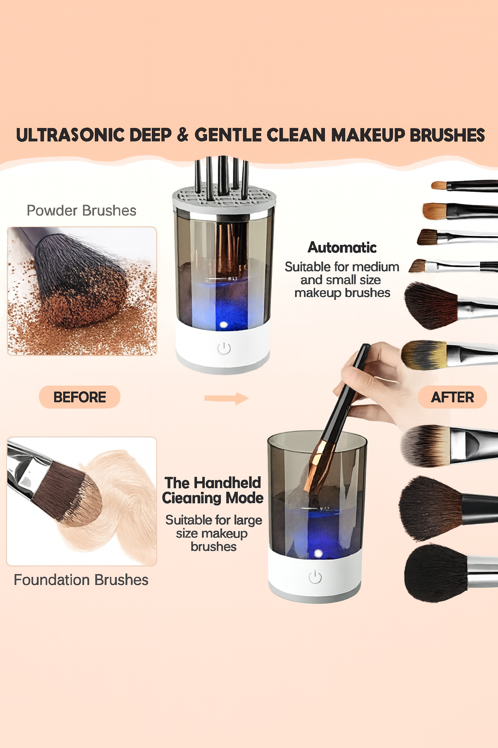 Electric Makeup Brush Cleaner with Automatic & Manual Cleaning Modes