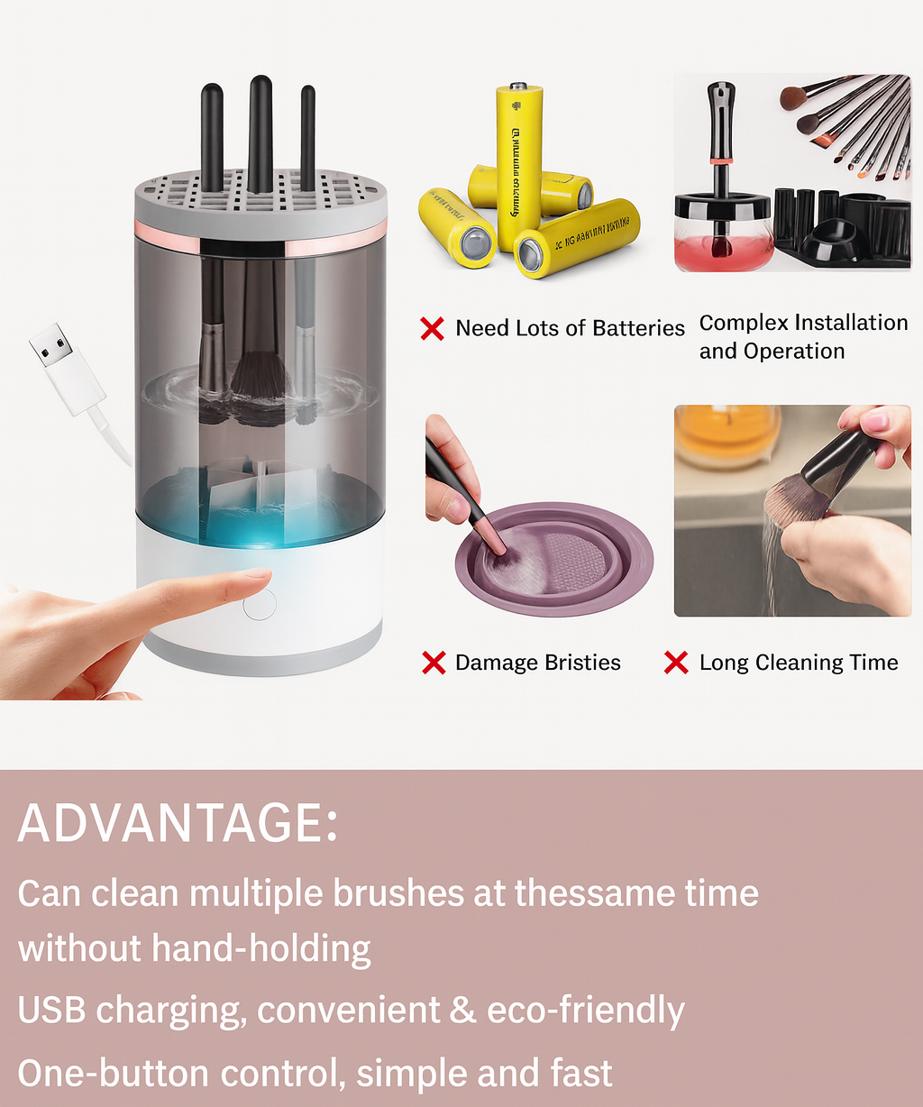 Electric Makeup Brush Cleaner with Automatic & Manual Cleaning Modes