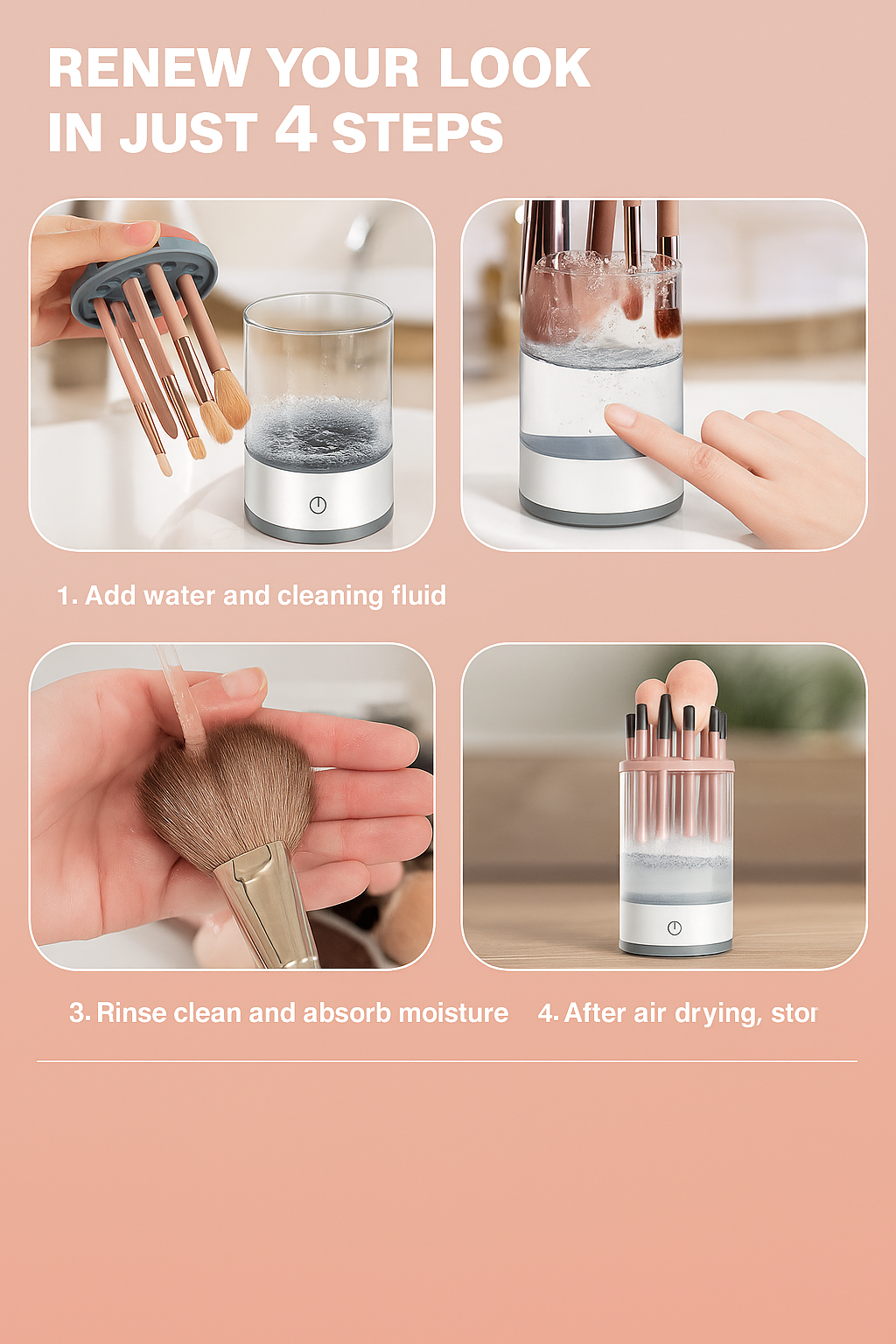 Electric Makeup Brush Cleaner with Automatic & Manual Cleaning Modes