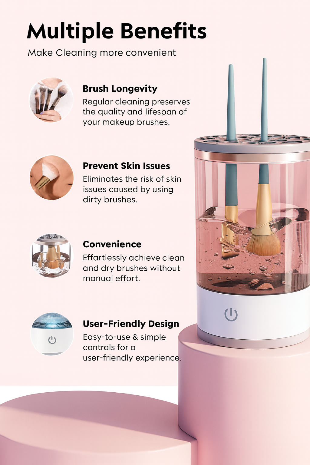 Electric Makeup Brush Cleaner with Automatic & Manual Cleaning Modes
