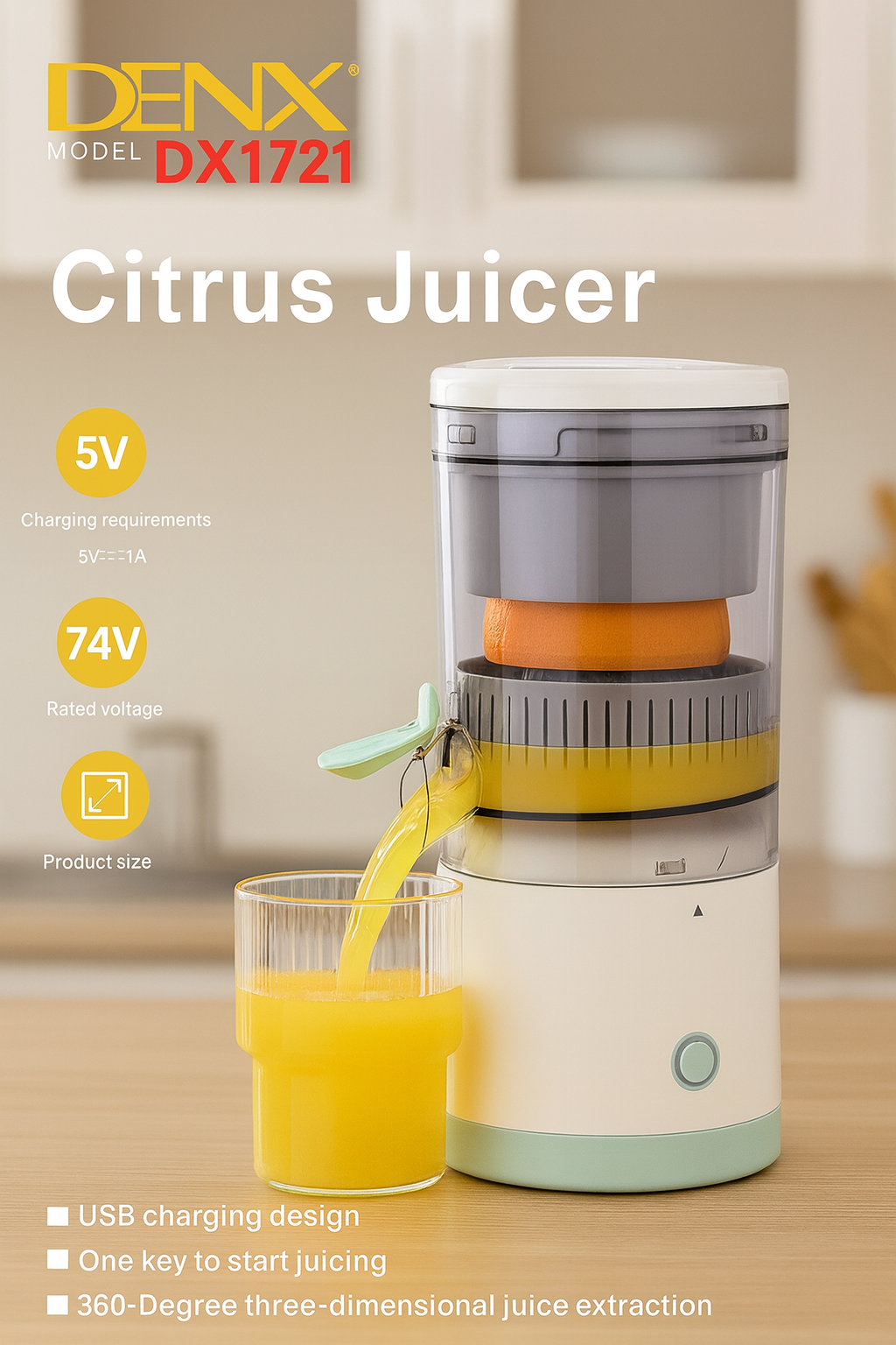 Electric Citrus Juicer Portable Lemon Orange Juice Extractor Machine