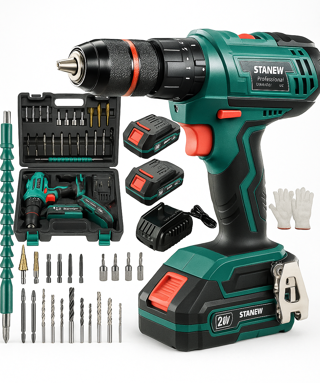 Electric Drill Double Battery Cordless Power Tool Set for Home Repair