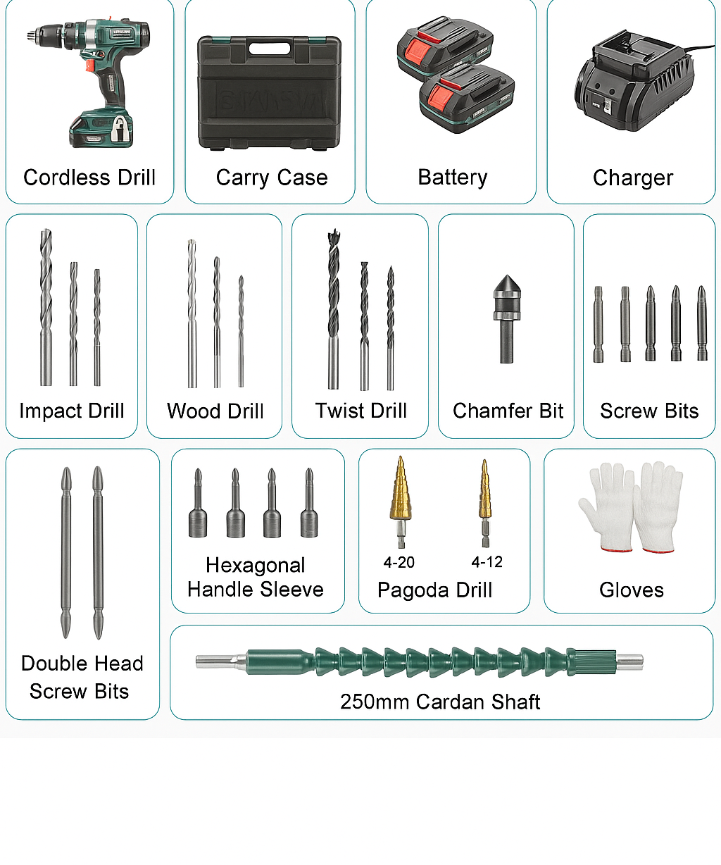 Electric Drill Double Battery Cordless Power Tool Set for Home Repair