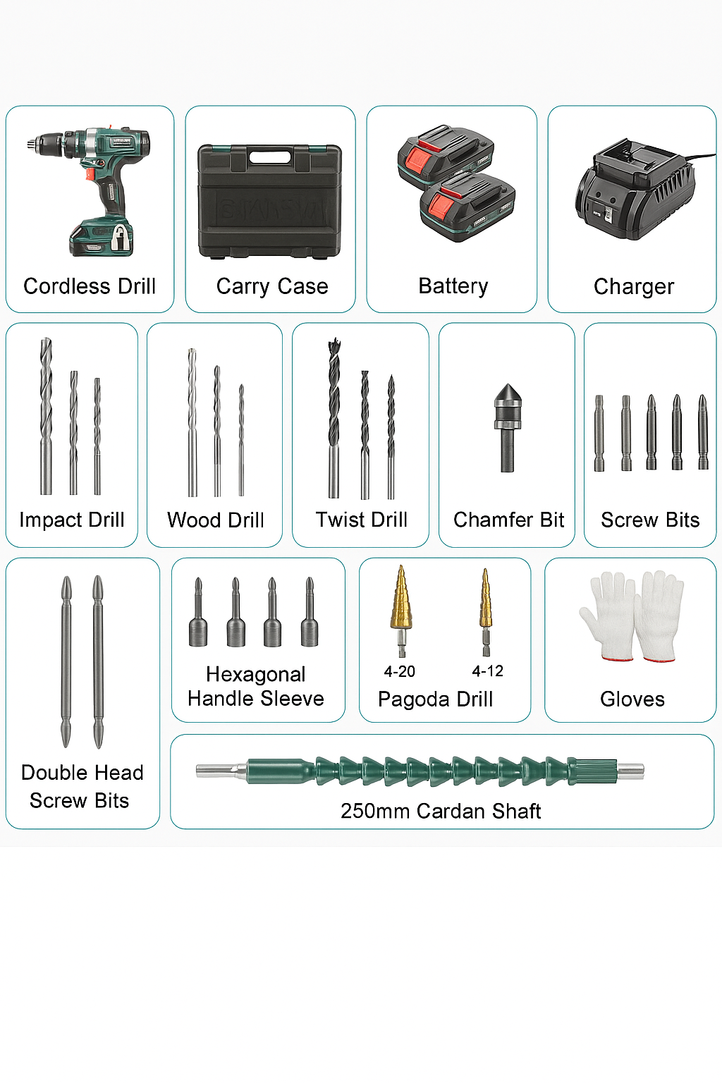 Electric Drill Double Battery Cordless Power Tool Set for Home Repair