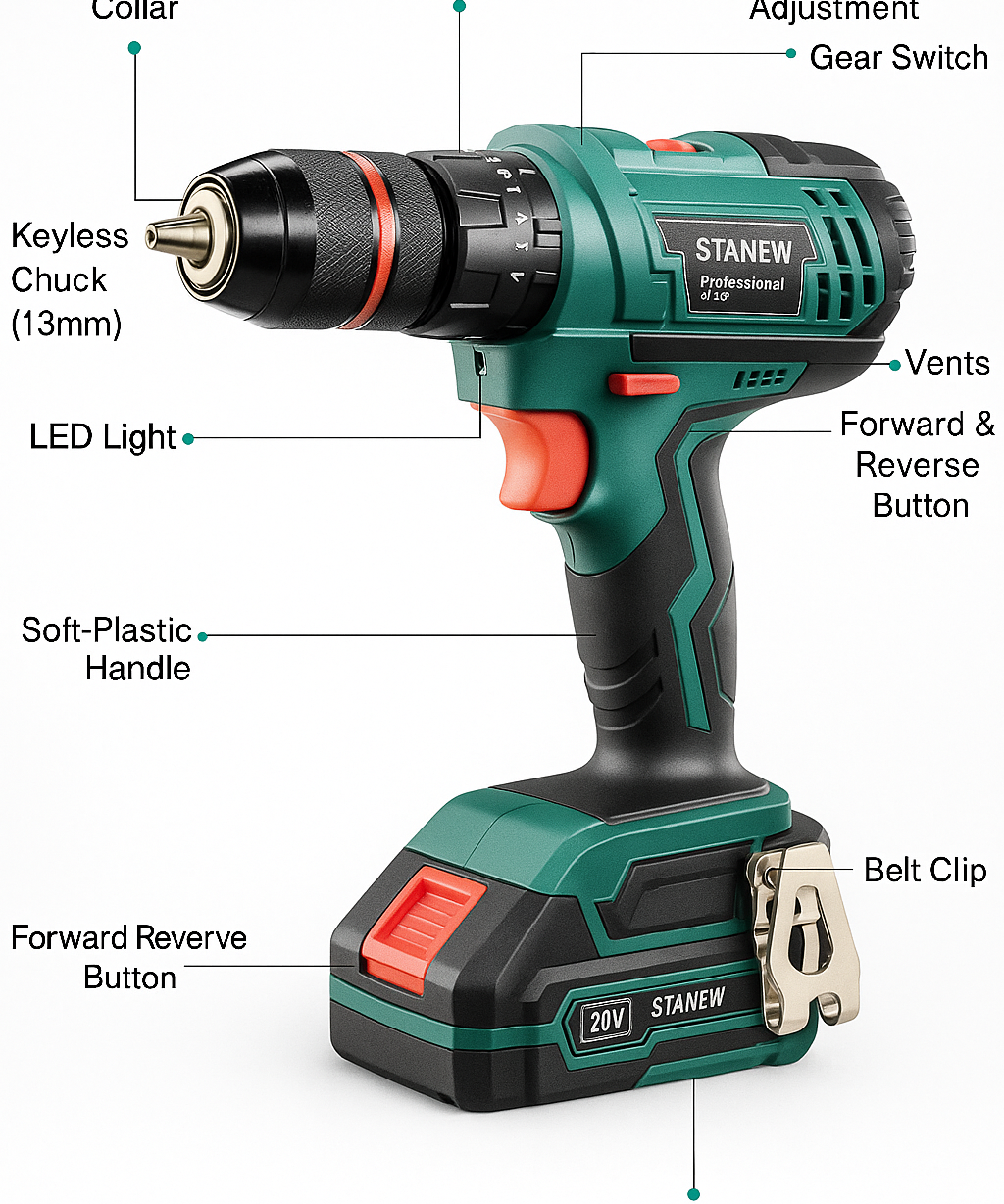 Electric Drill Double Battery Cordless Power Tool Set for Home Repair