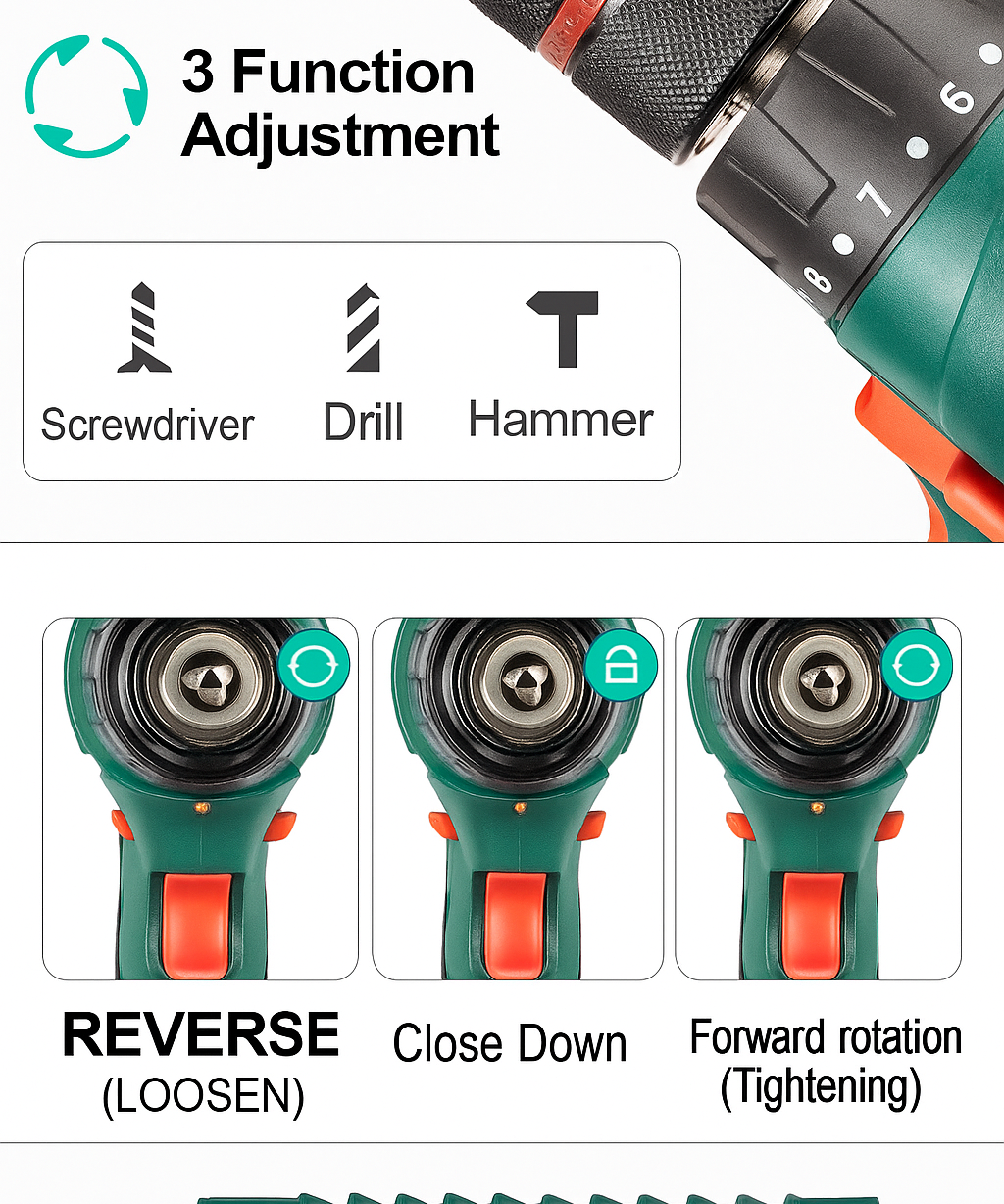 Electric Drill Double Battery Cordless Power Tool Set for Home Repair
