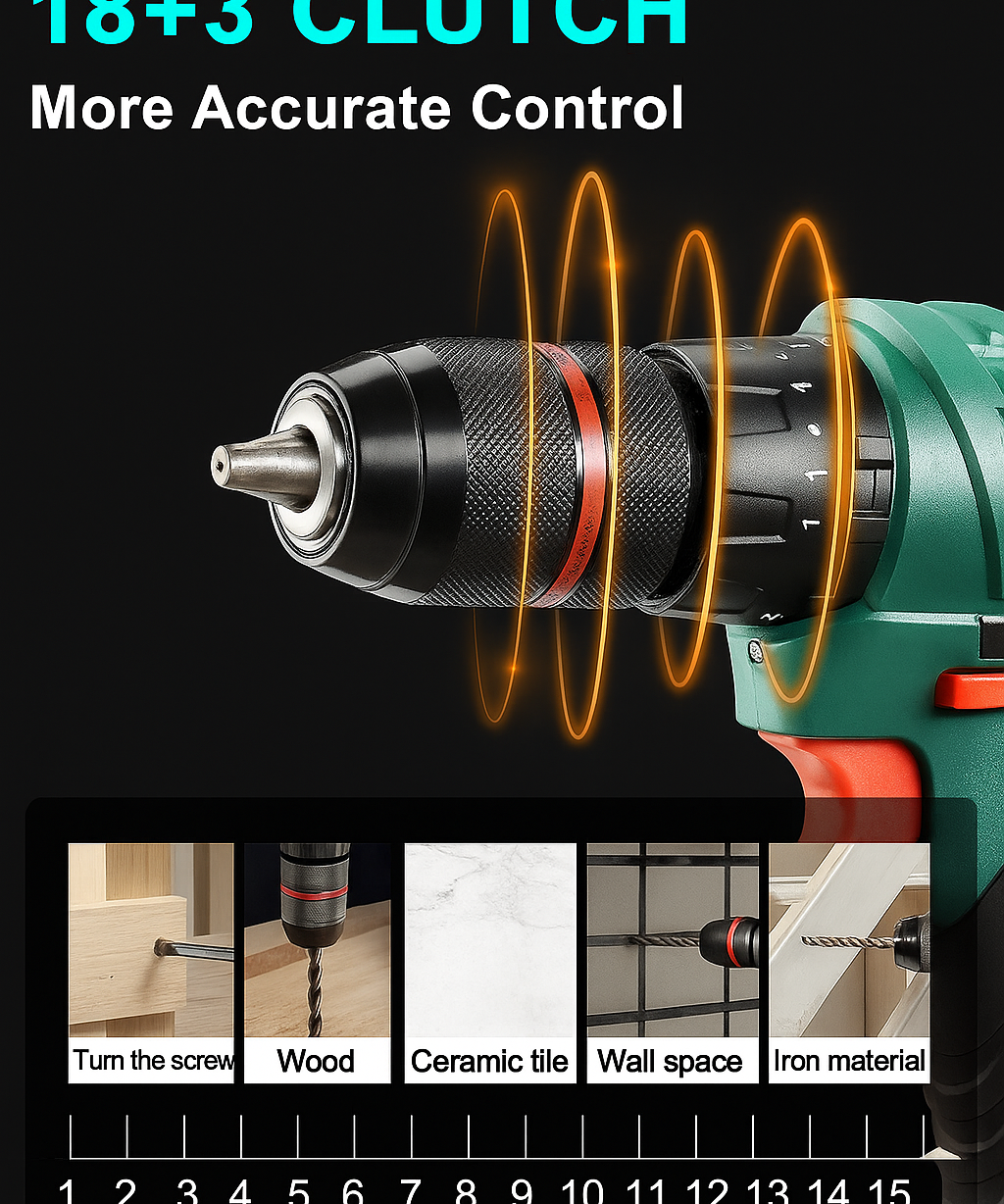 Electric Drill Double Battery Cordless Power Tool Set for Home Repair