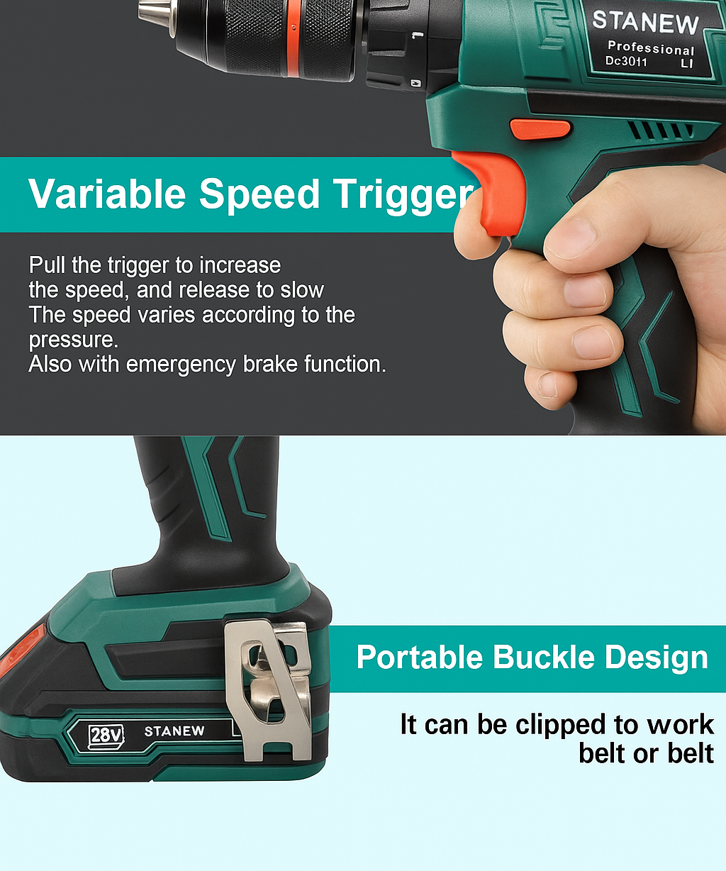 Electric Drill Double Battery Cordless Power Tool Set for Home Repair