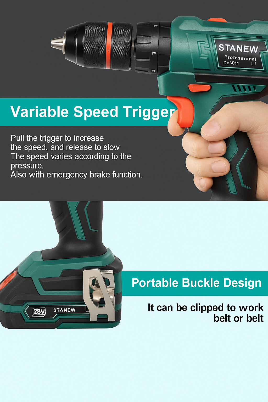 Electric Drill Double Battery Cordless Power Tool Set for Home Repair