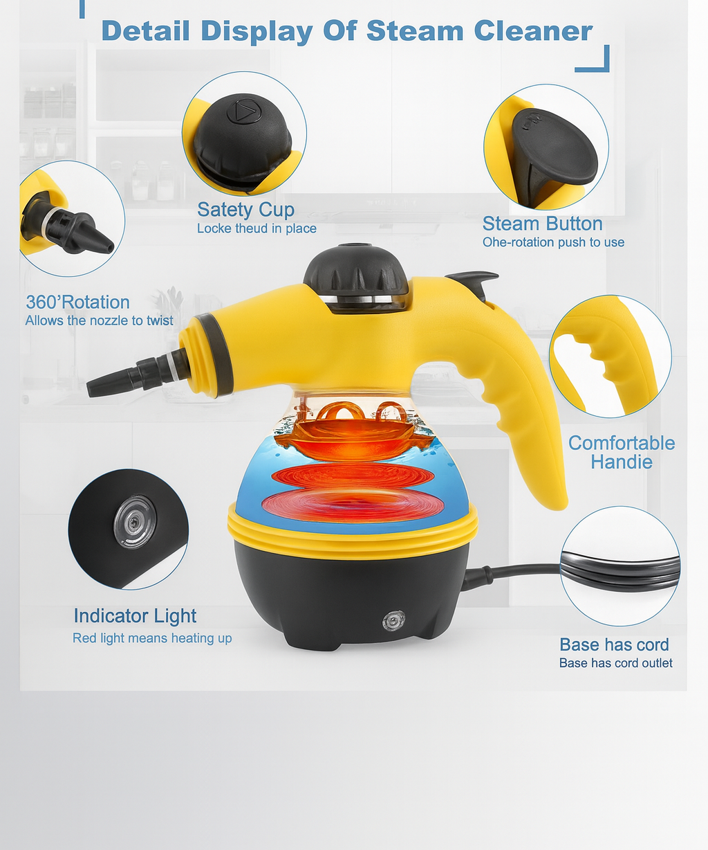 Handheld Steam Cleaner 1000W with Multi Nozzle Accessories for Home Cleaning