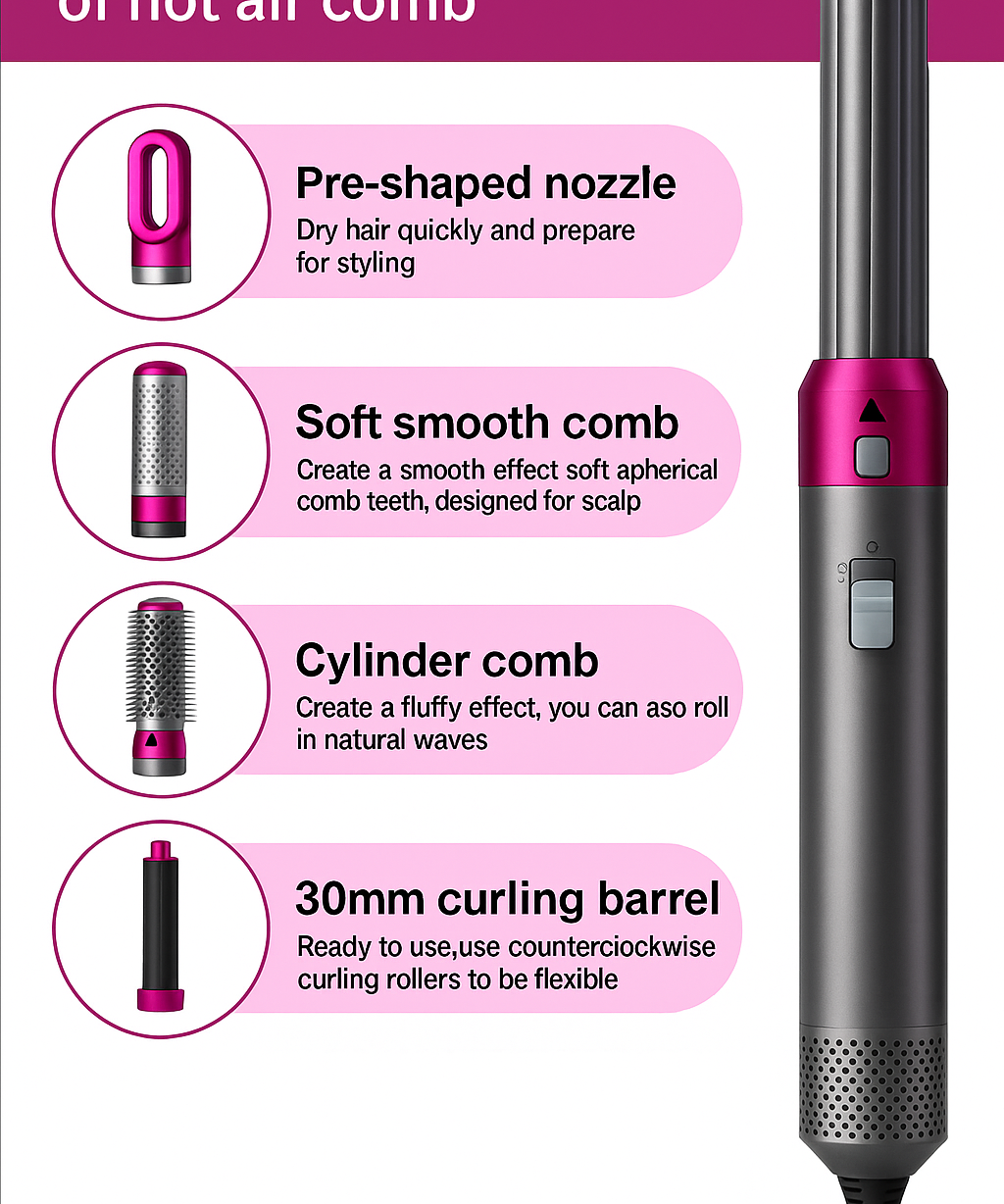 Hot Air Styler 5 in 1 Hair Dryer Brush Volumizer Straightener Curler Set