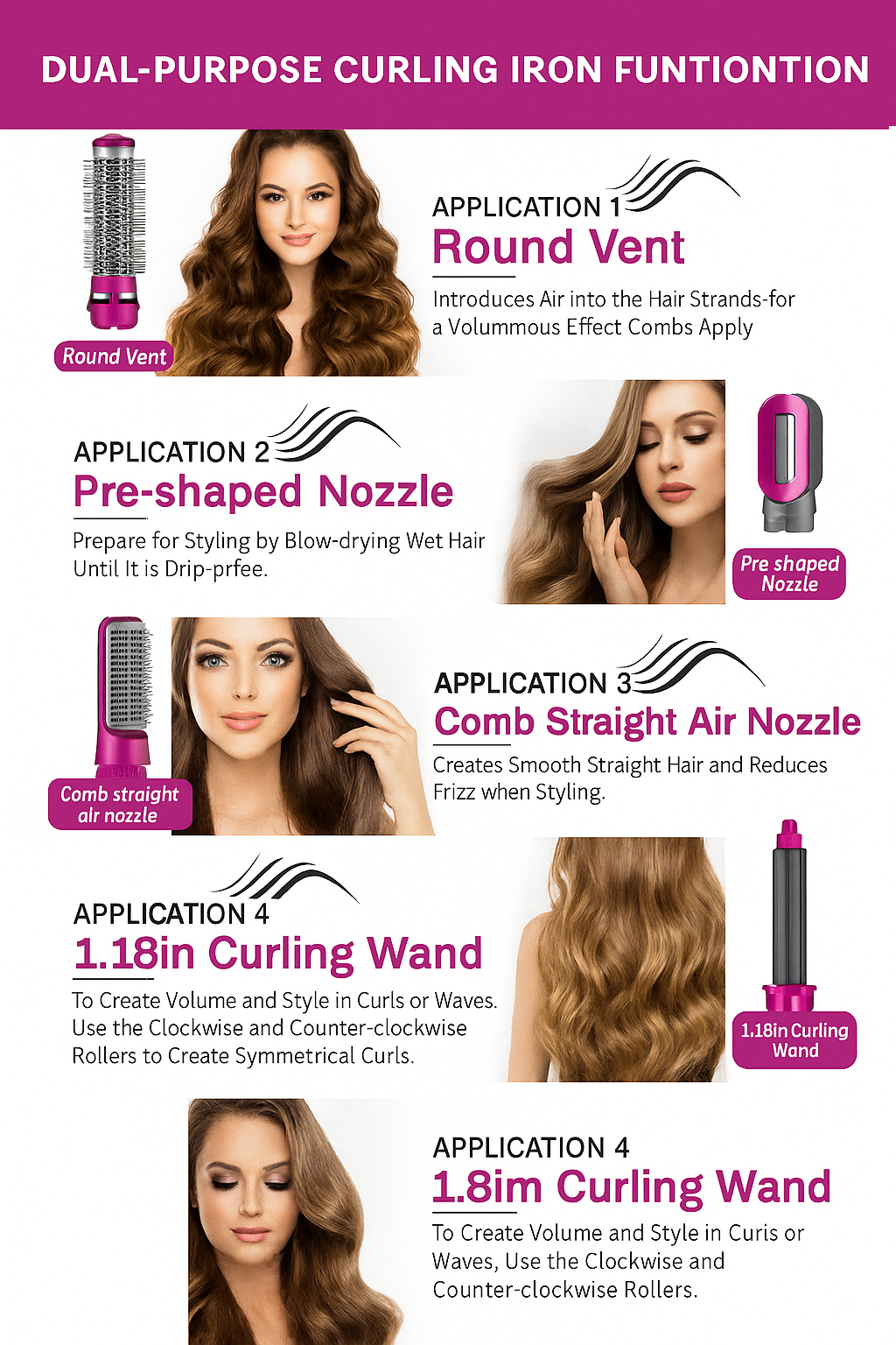 Hot Air Styler 5 in 1 Hair Dryer Brush Volumizer Straightener Curler Set