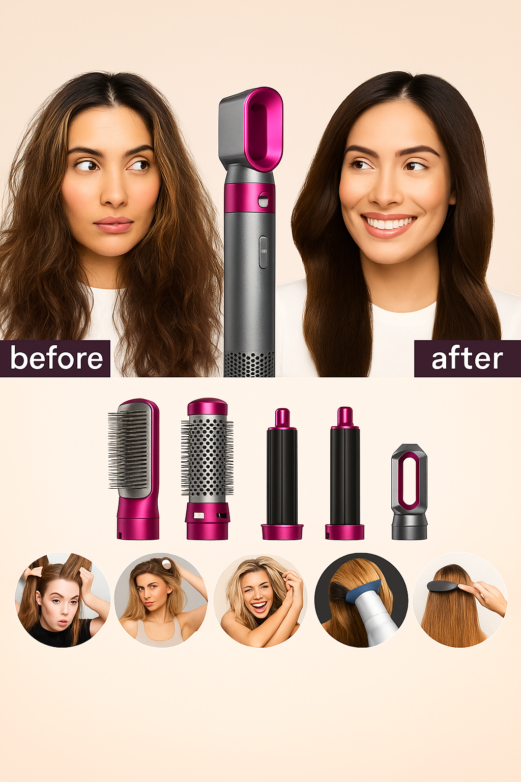 Hot Air Styler 5 in 1 Hair Dryer Brush Volumizer Straightener Curler Set