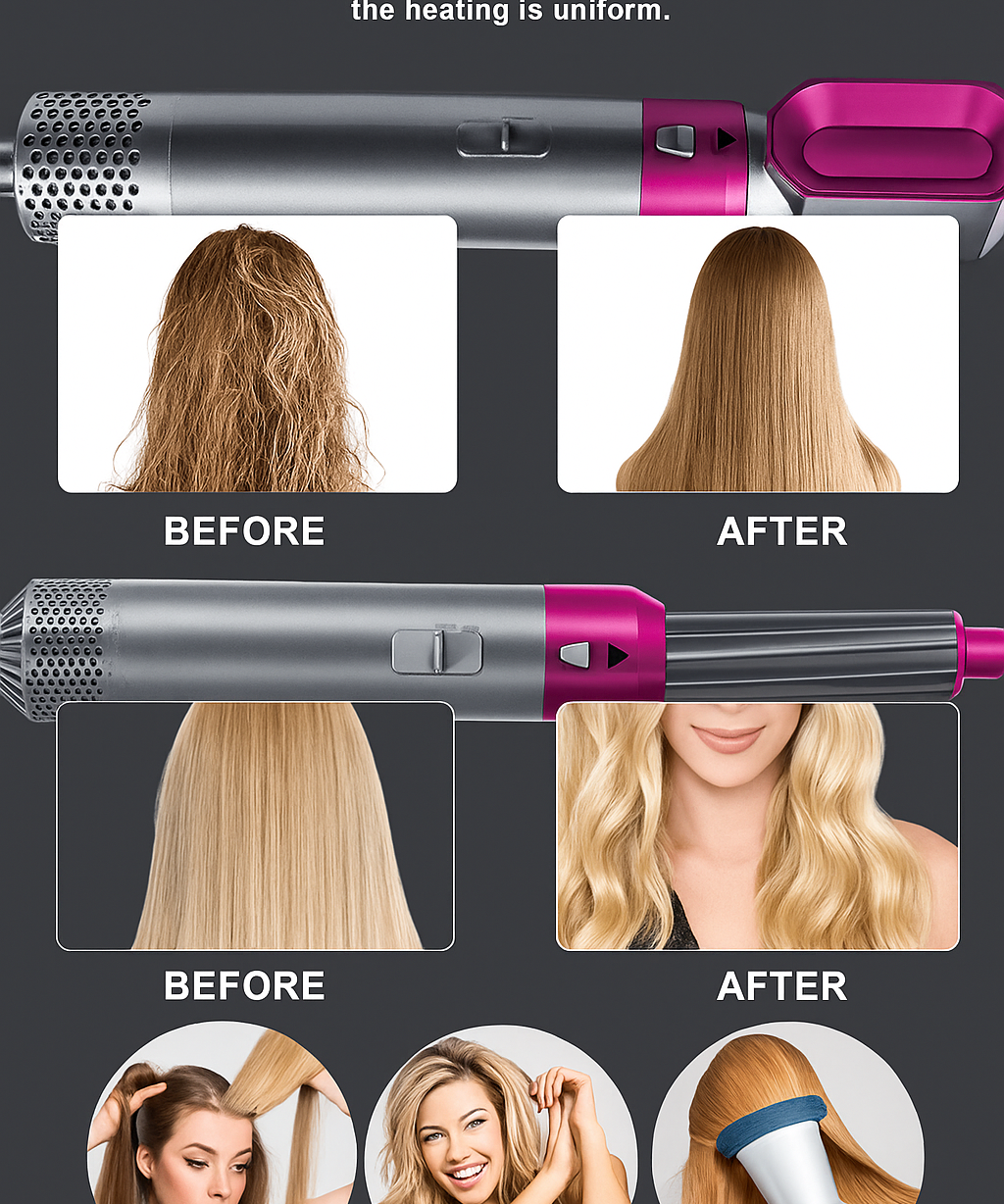 Hot Air Styler 5 in 1 Hair Dryer Brush Volumizer Straightener Curler Set