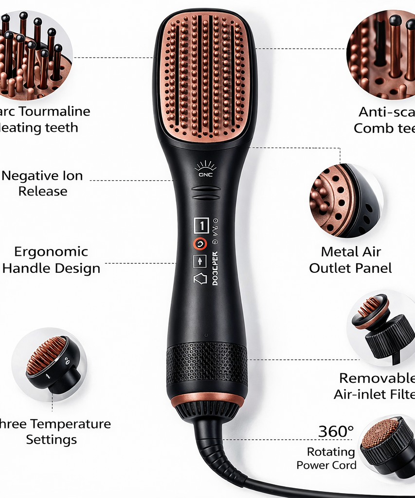 2 in 1 Hair Dryer & Styler Brush 1200W Ionic Hot Air Straightening Comb