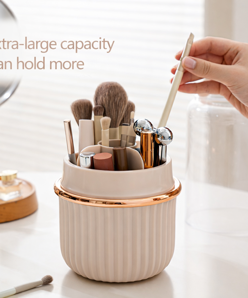 Rotating Makeup Brush Storage Bin 360 Degree Organizer with Dust Cover