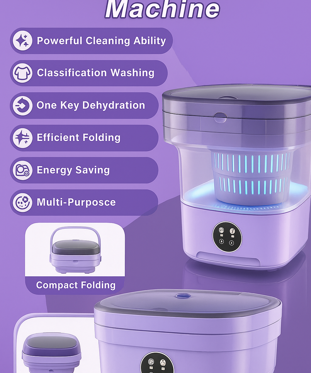 Portable Mini Washing Machine Compact Laundry Washer for Clothes Home