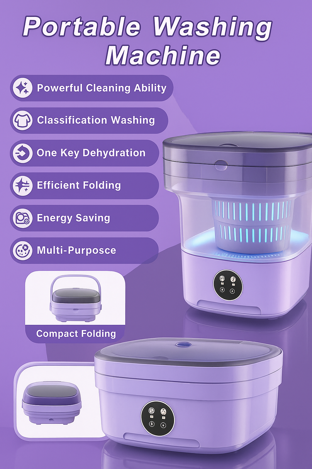 Portable Mini Washing Machine Compact Laundry Washer for Clothes Home