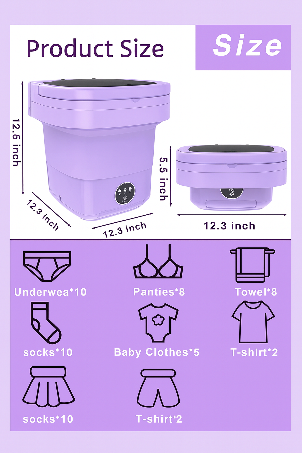 Portable Mini Washing Machine Compact Laundry Washer for Clothes Home