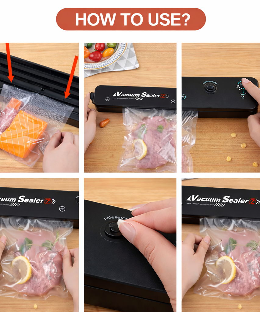 Vacuum Sealer Machine 90W Home Automatic Food Packing with 10 Bags