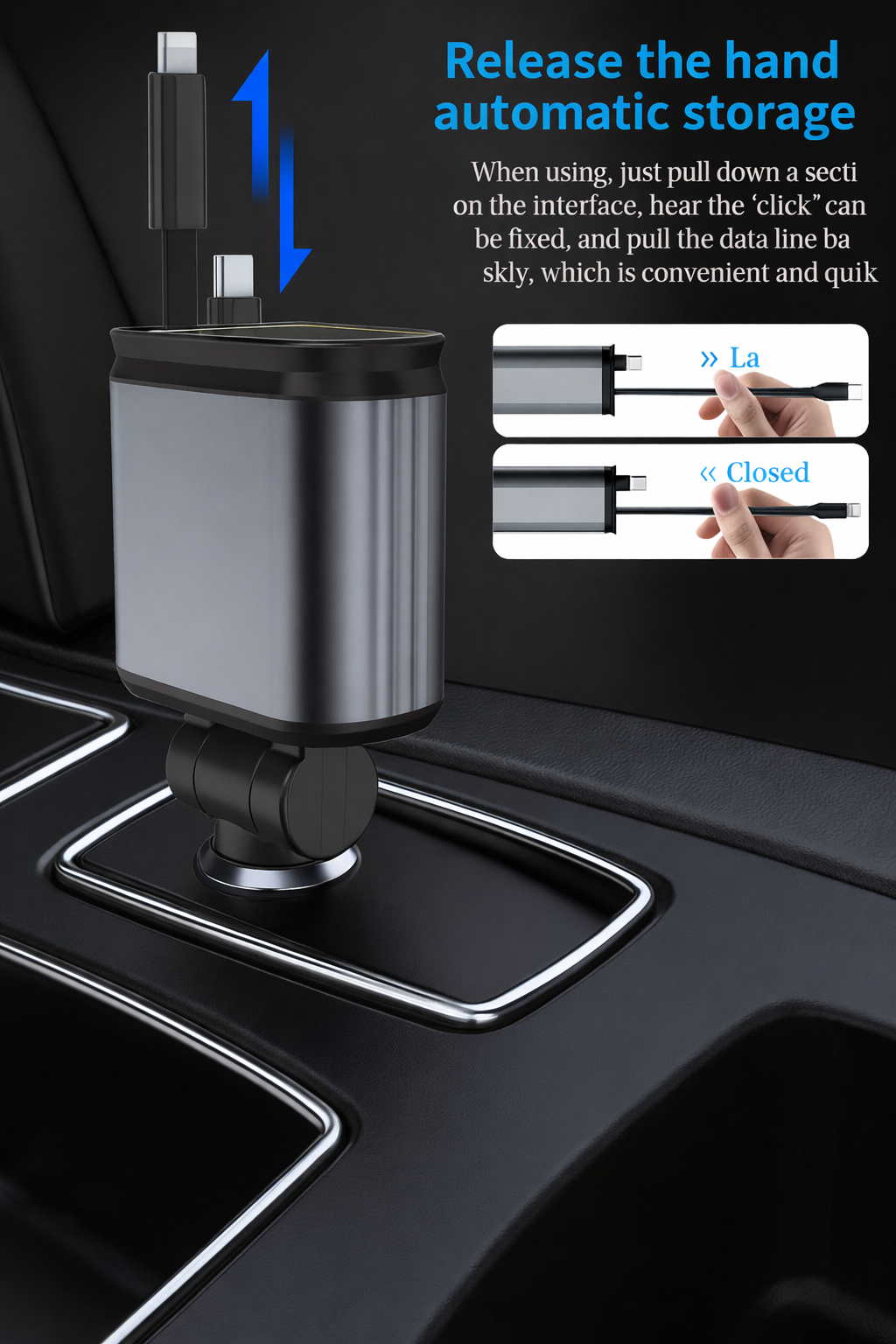 4-in-1 Car Charger with Retractable Cable & LED Light