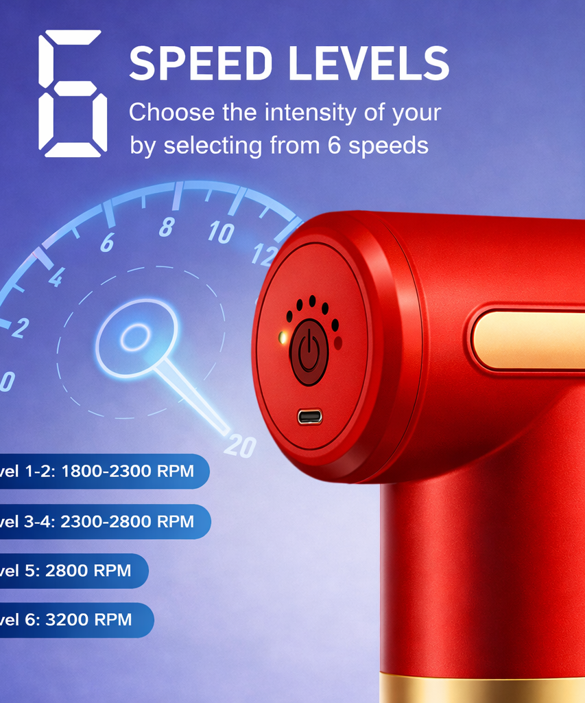 Massage Gun with Adjustable Intensity, 4 Interchangeable Massage Heads, USB Rechargeable