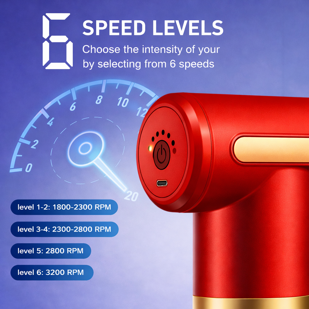 Massage Gun with Adjustable Intensity, 4 Interchangeable Massage Heads, USB Rechargeable