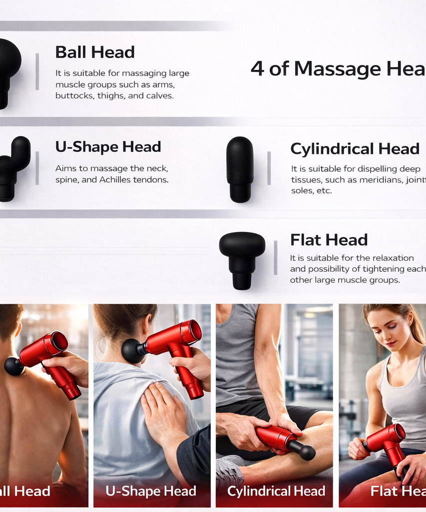 Massage Gun with Adjustable Intensity, 4 Interchangeable Massage Heads, USB Rechargeable