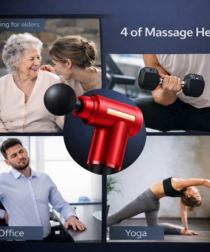 Massage Gun with Adjustable Intensity, 4 Interchangeable Massage Heads, USB Rechargeable